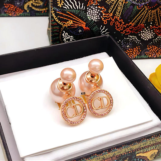 Luxury Womenâs Rose Gold Pearl & Crystal Earrings