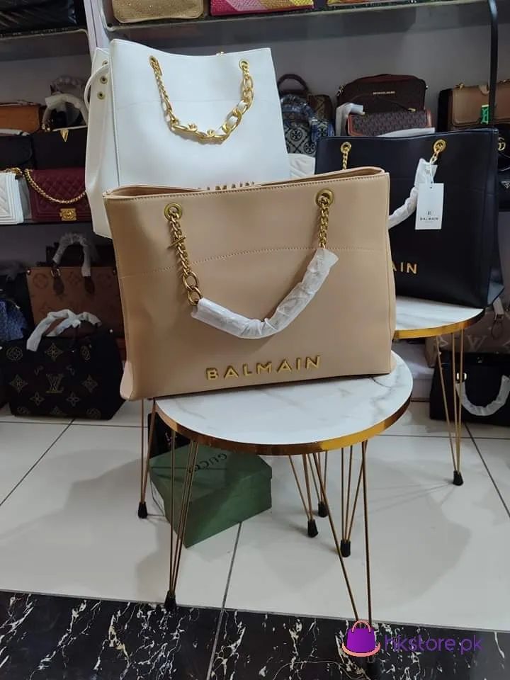 Premium Chain Embellished Leather Tote Bag