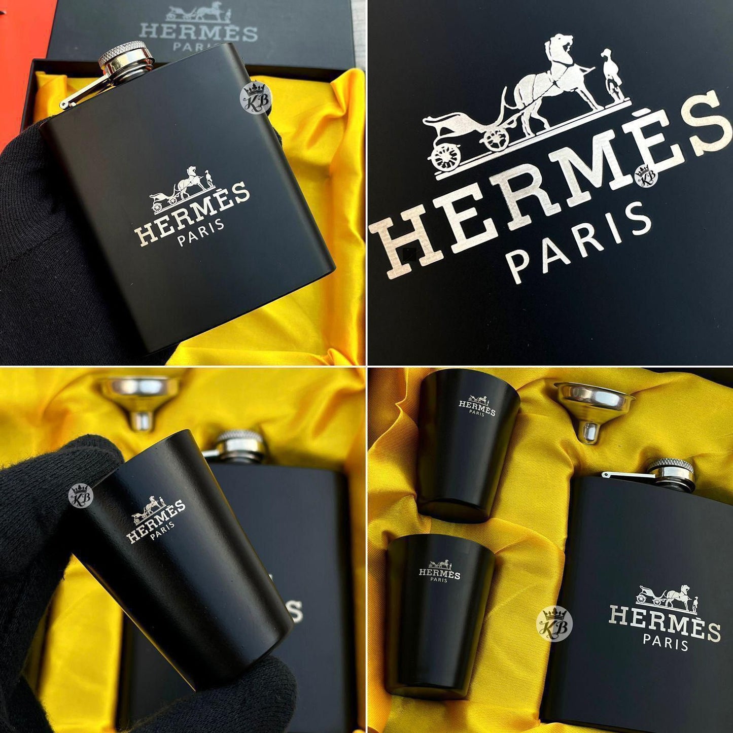 Luxury Matte Black Hip Flask Gift Set