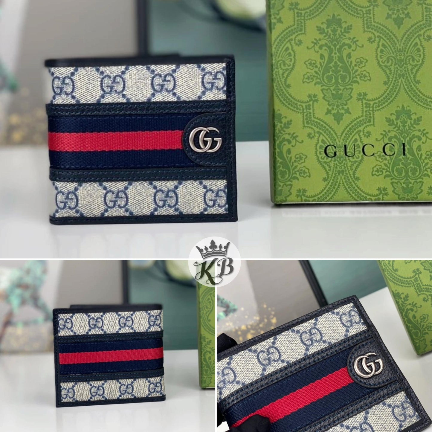 Bi-FOLD BEIGE N BLUE GG SUPREME WALLET