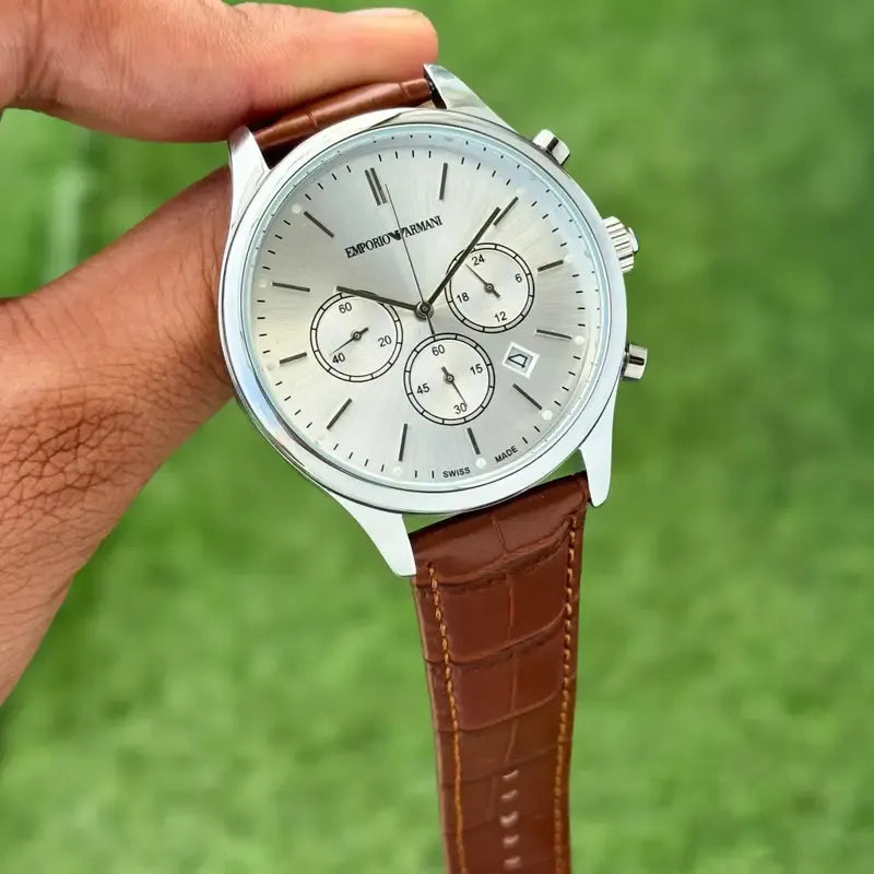 Luxury Brown Leather Chronograph Men Watch
