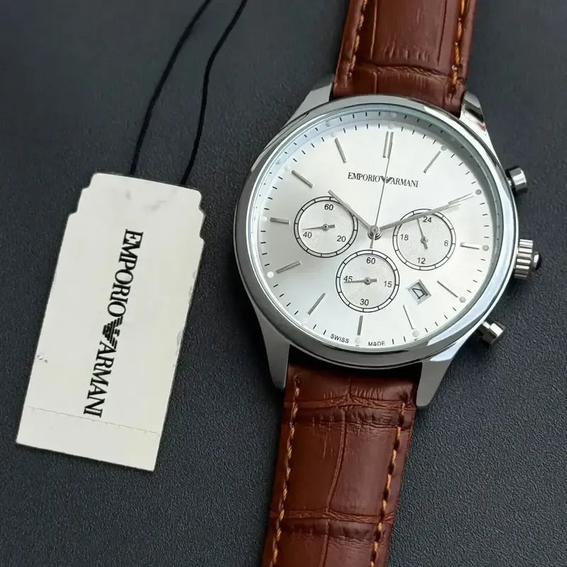 Luxury Brown Leather Chronograph Men Watch