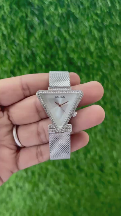 Luxury Women’s Fame Silver Tone Triangle Dial Analog Watch