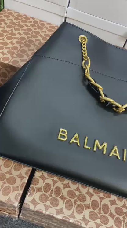 Premium Chain Embellished Leather Tote Bag