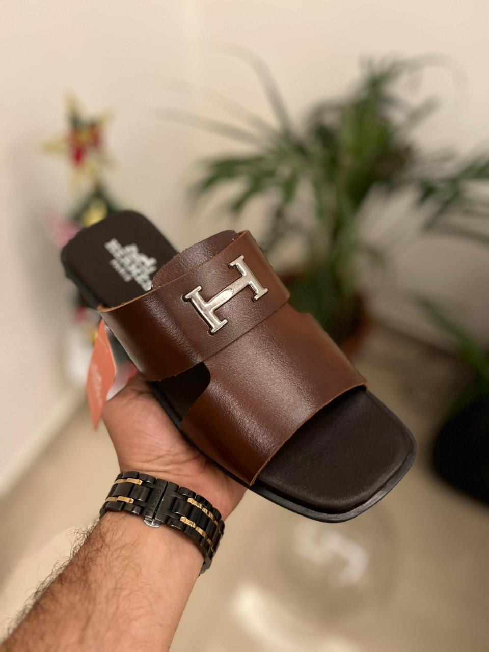 Amazing Hermes Leather Men's Slides