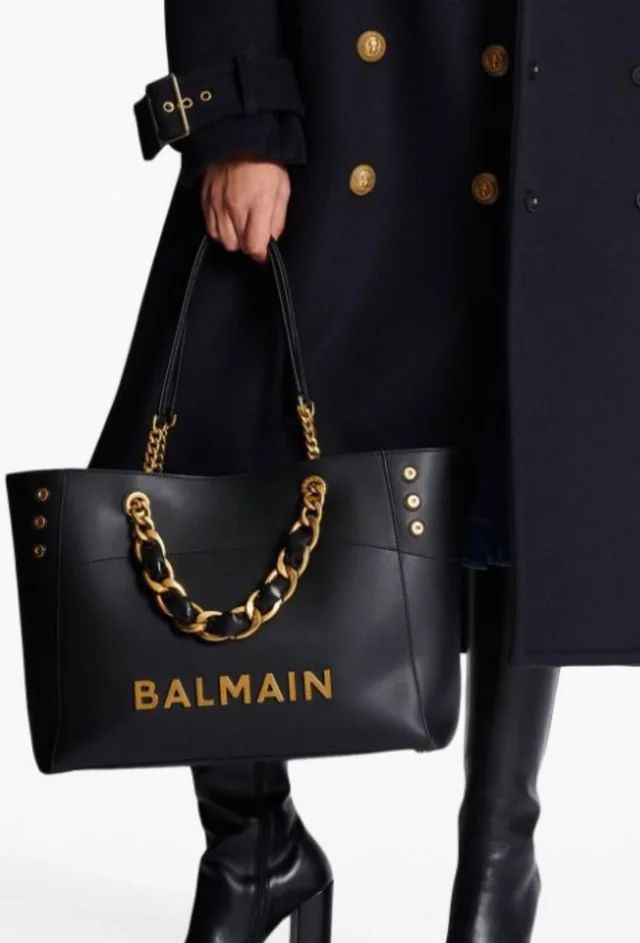 Premium Chain Embellished Leather Tote Bag