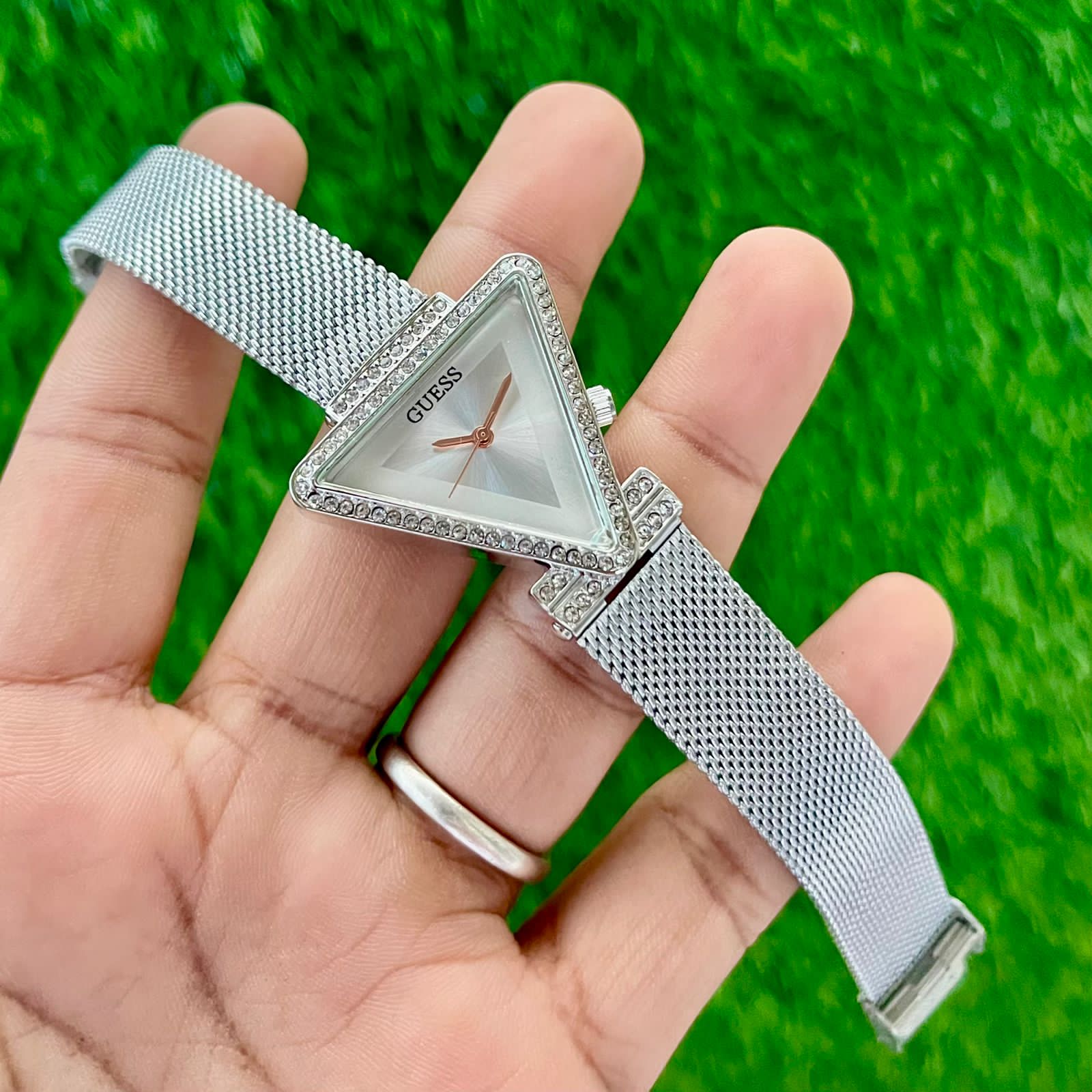 Luxury Women’s Fame Silver Tone Triangle Dial Analog Watch