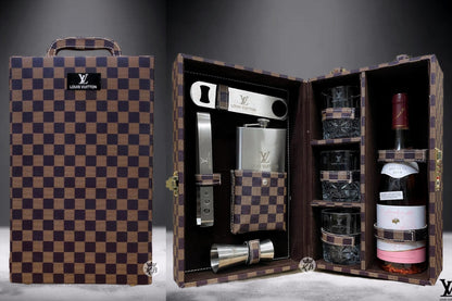 Luxury Leatherette Whiskey Case with 3 Glasses & Premium Accessories
