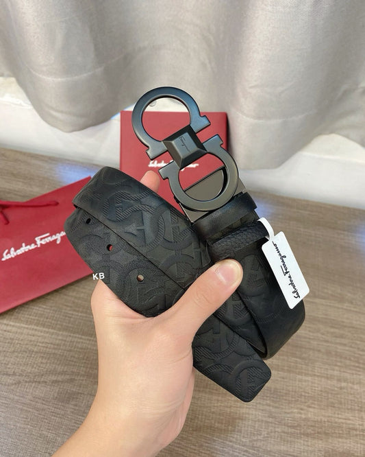 Luxury Black Emboss & Plain Reversible Men’s Belt