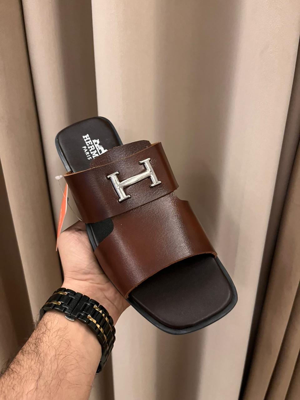 Amazing Hermes Leather Men's Slides