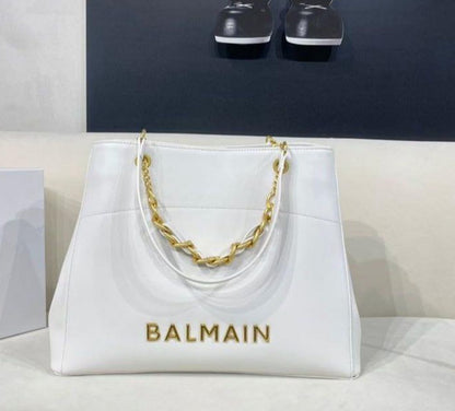 Premium Chain Embellished Leather Tote Bag