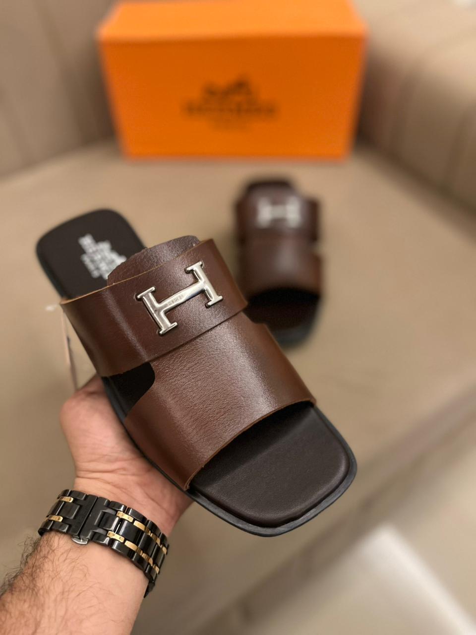 Amazing Hermes Leather Men's Slides