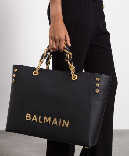 Premium Chain Embellished Leather Tote Bag