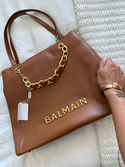 Premium Chain Embellished Leather Tote Bag