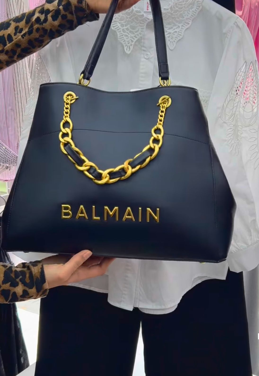 Premium Chain Embellished Leather Tote Bag