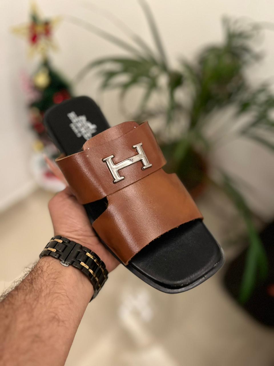 Amazing Hermes Leather Men's Slides