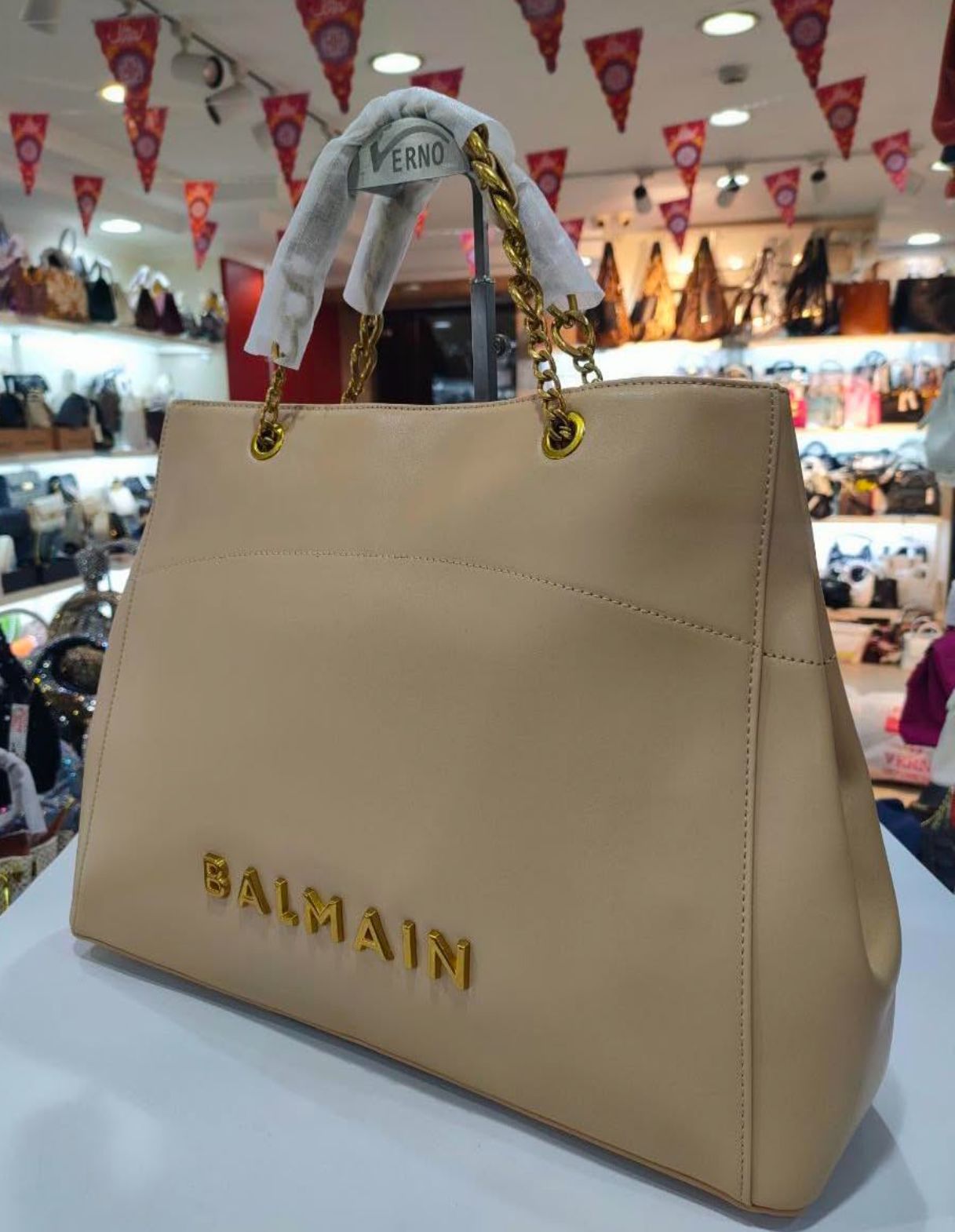 Premium Chain Embellished Leather Tote Bag