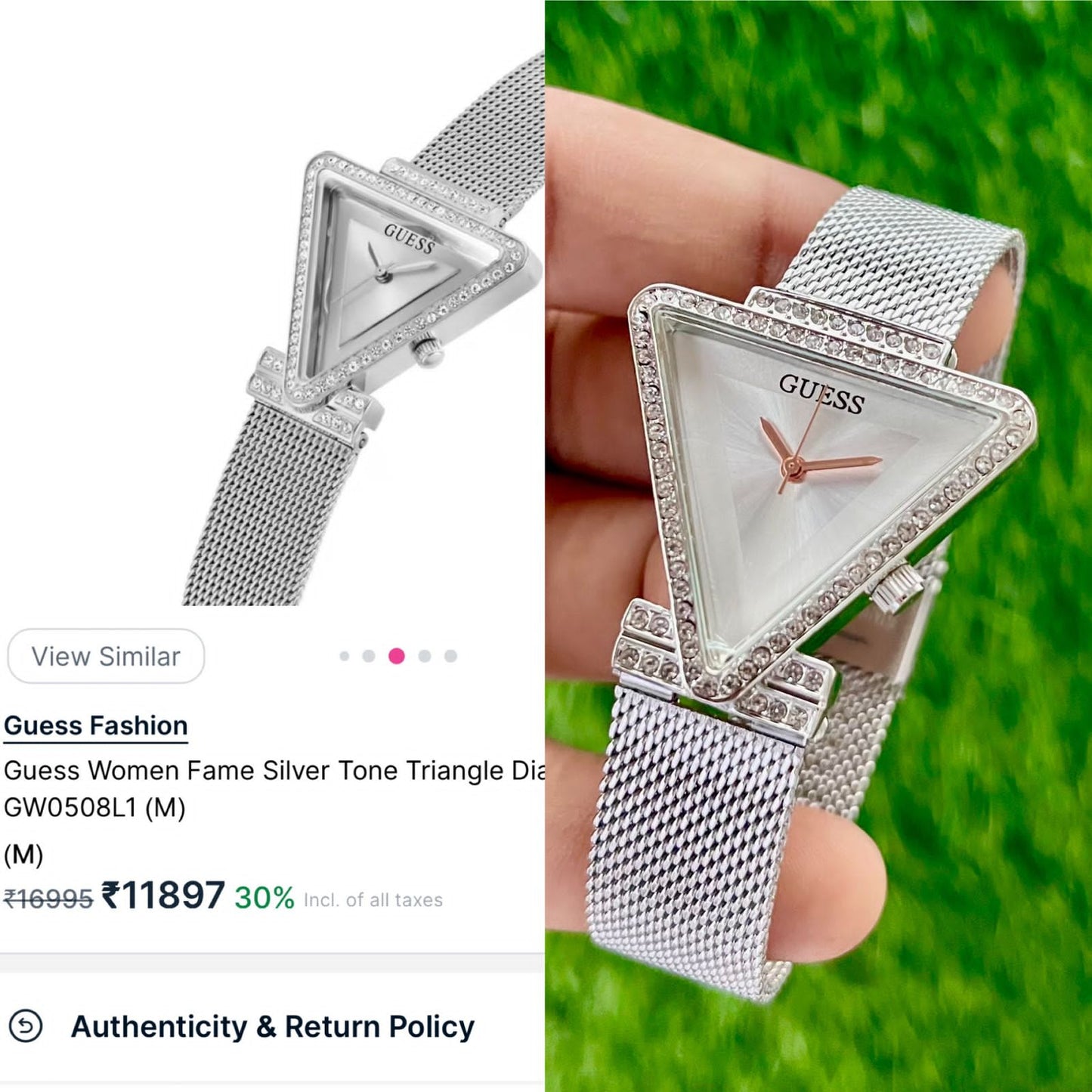 Luxury Women’s Fame Silver Tone Triangle Dial Analog Watch