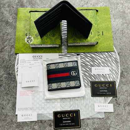 Bi-FOLD BEIGE N BLUE GG SUPREME WALLET
