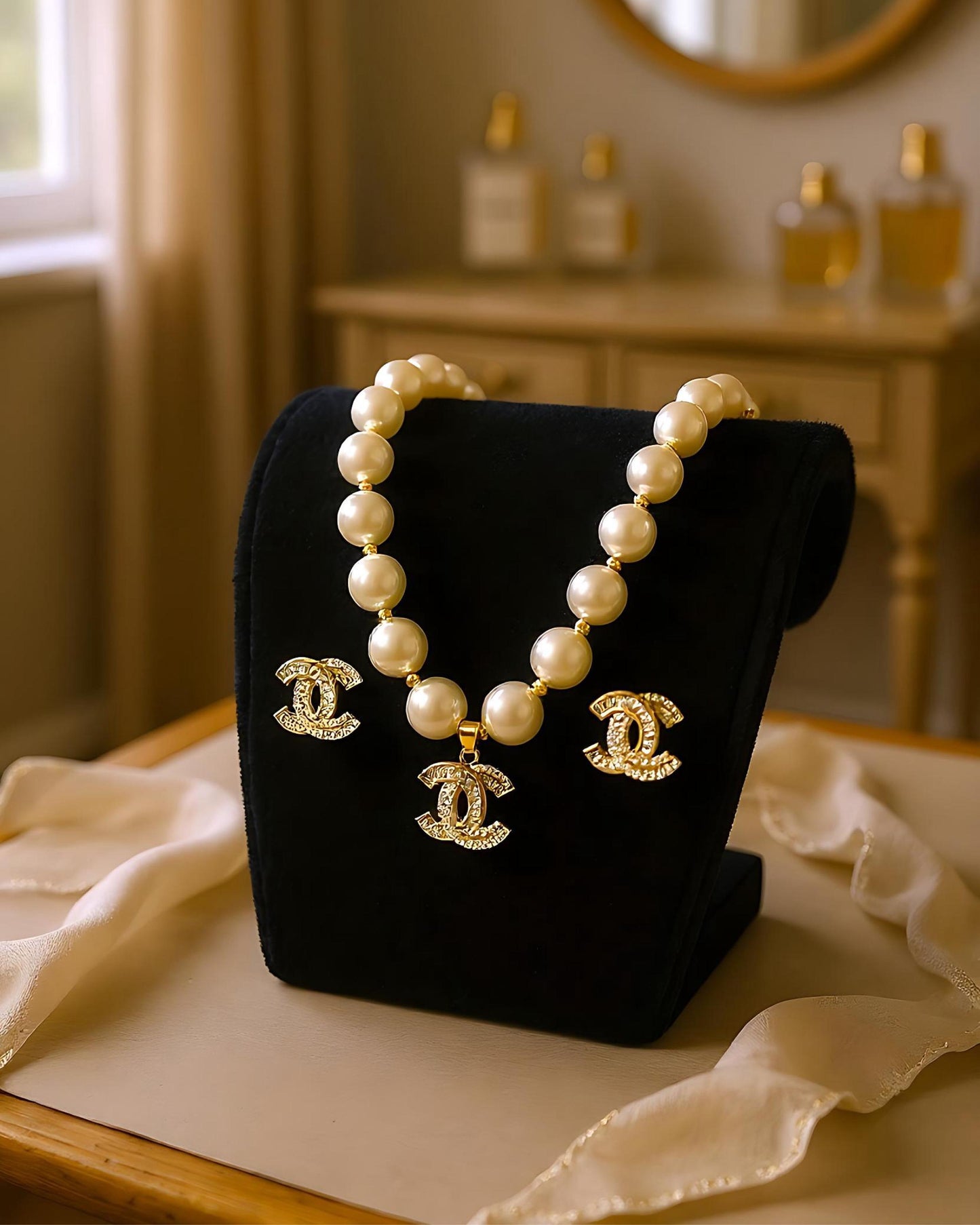 Luxury cc pearl earrings