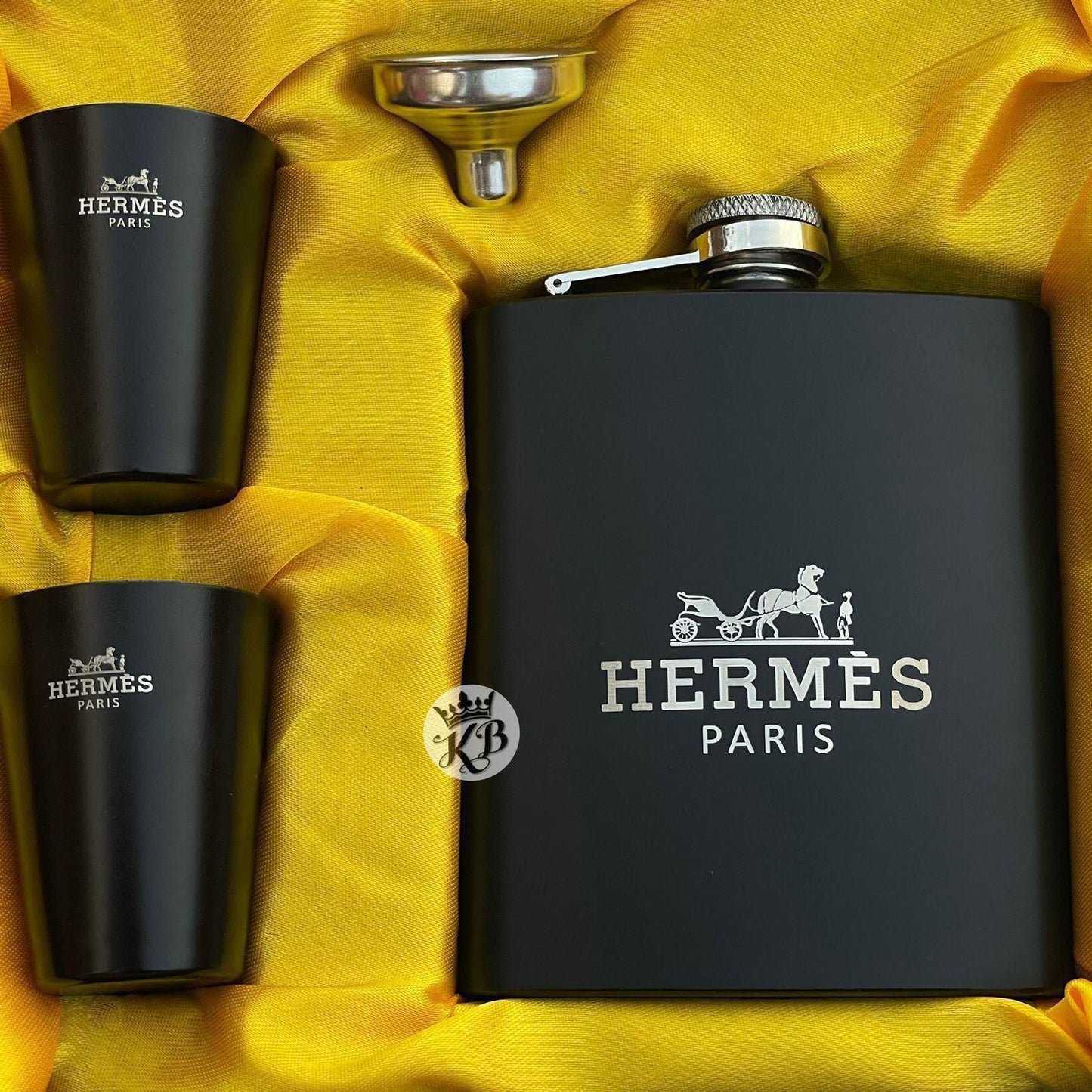 Luxury Matte Black Hip Flask Gift Set