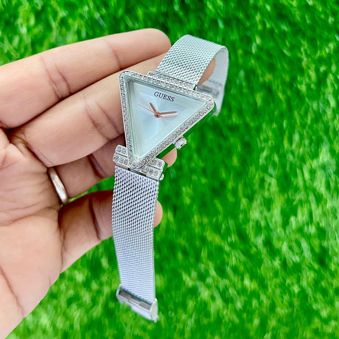 Luxury Women’s Fame Silver Tone Triangle Dial Analog Watch