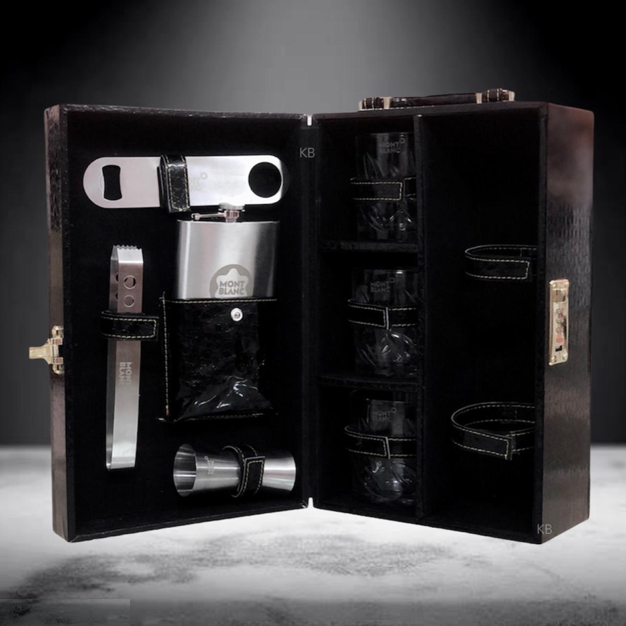 Luxury Leatherette Whiskey Case with 3 Glasses & Premium Accessories