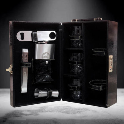 Luxury Leatherette Whiskey Case with 3 Glasses & Premium Accessories