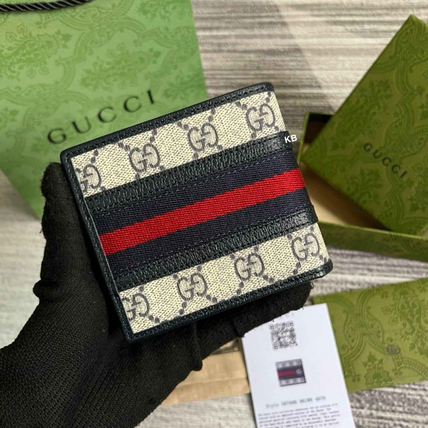Bi-FOLD BEIGE N BLUE GG SUPREME WALLET