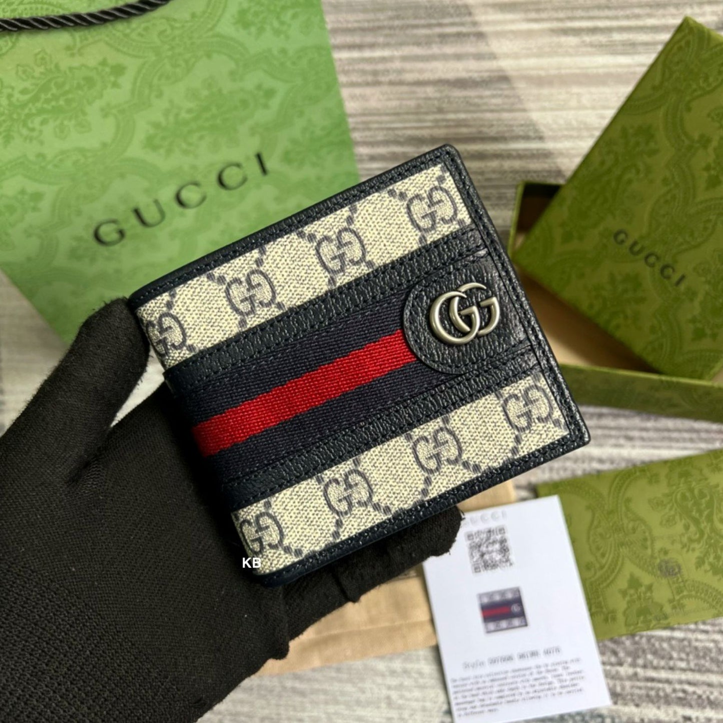 Bi-FOLD BEIGE N BLUE GG SUPREME WALLET