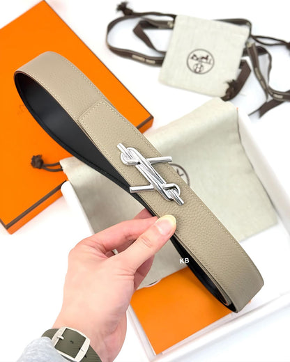 Luxury H Buckle Reversible Leather Strap Belt