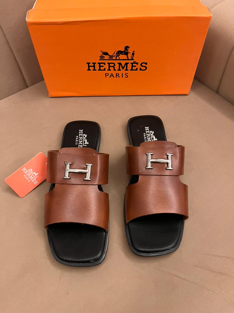 Amazing Hermes Leather Men's Slides
